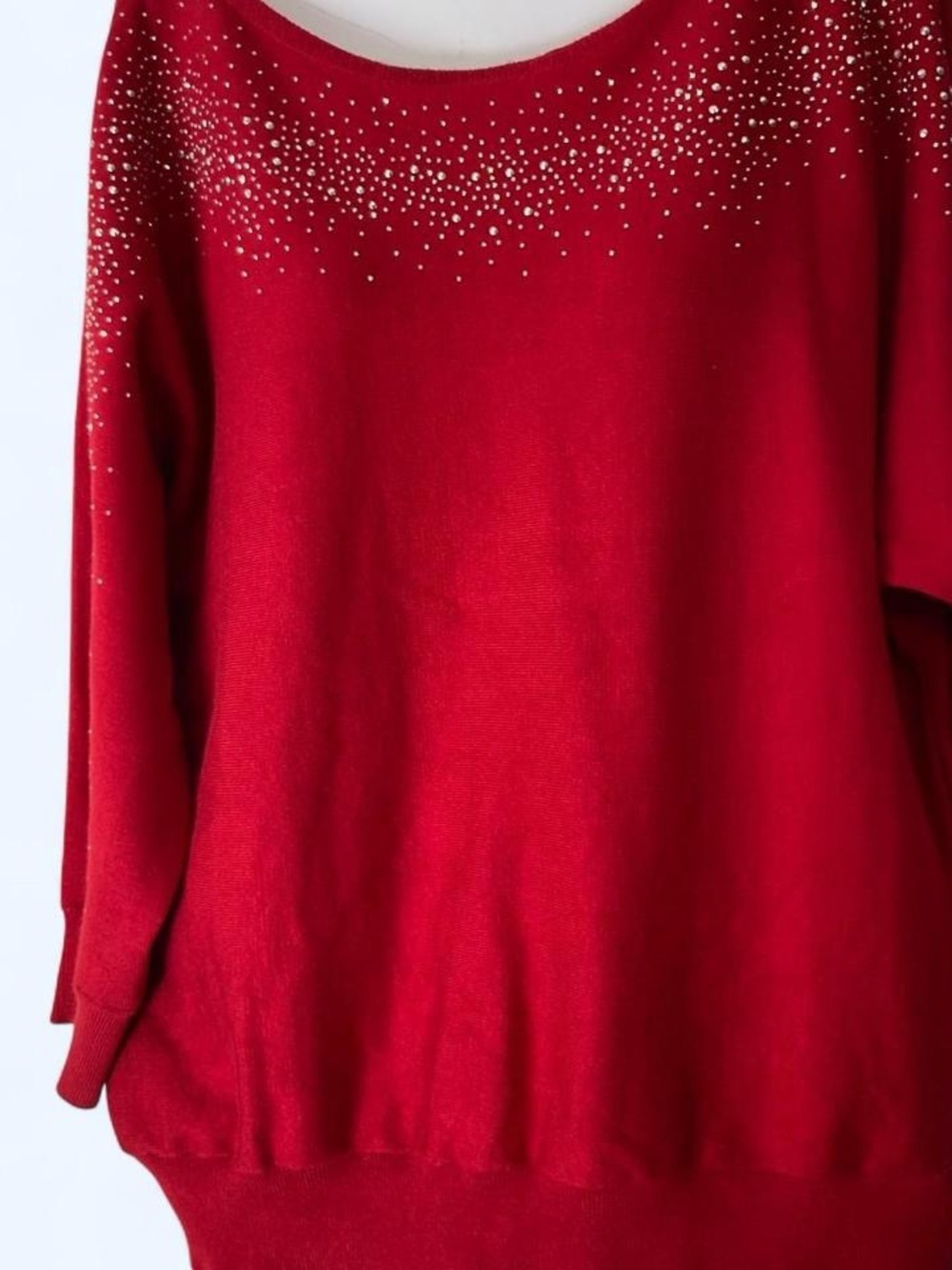 New York & Co Red rhinestone sweater with a boho vibe Size XL #rhinestone